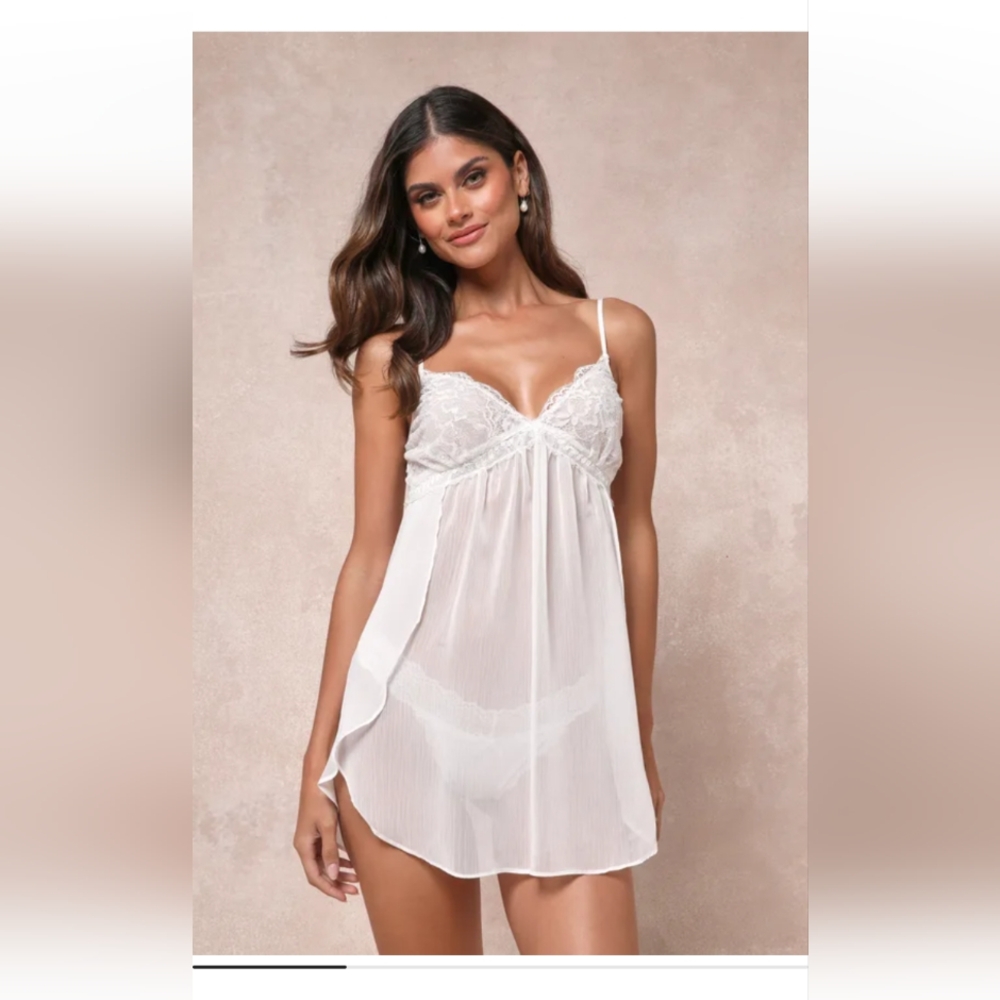 Lulus Angelic Charm Ivory Sheer Lace Lingerie Slip White - Size XL - Picture 2 of 4